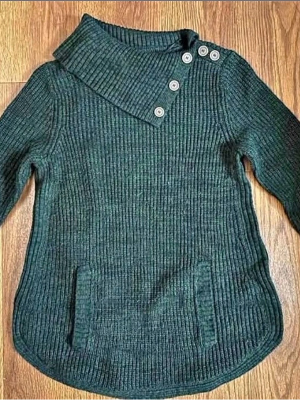 Women's Dark Green Ribbed Button-Shoulder Sweater